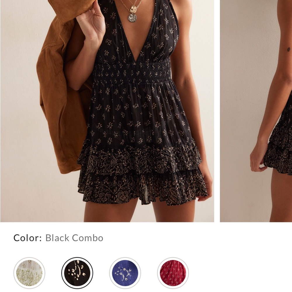 Free People - Black Patterned Mini Dress